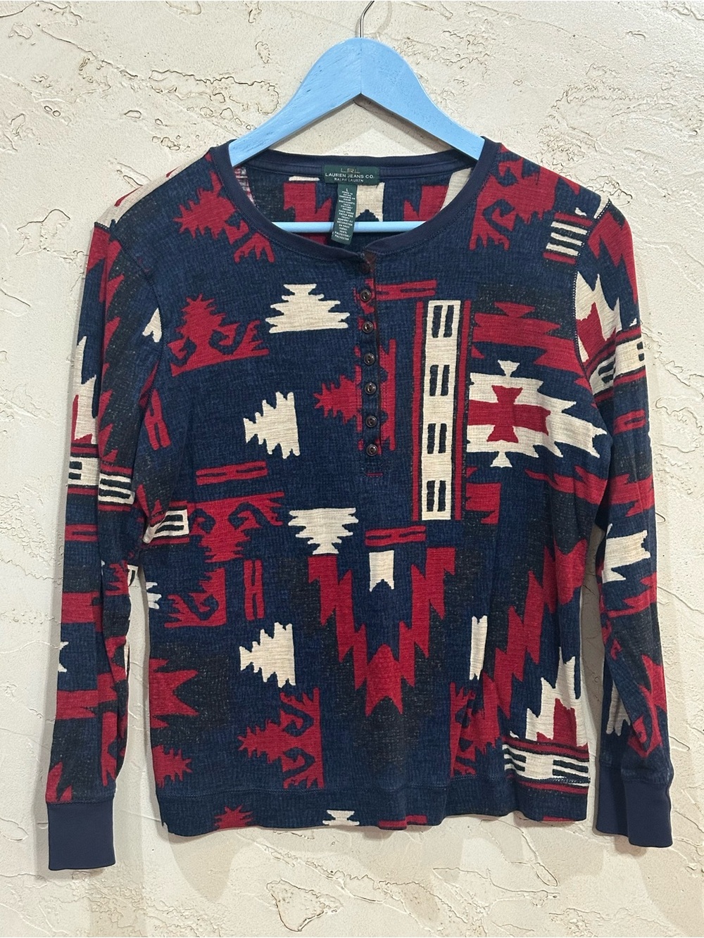 LRL Lauren Ralph Lauren Southwest Aztec Women’s Henley Shirt Size Large